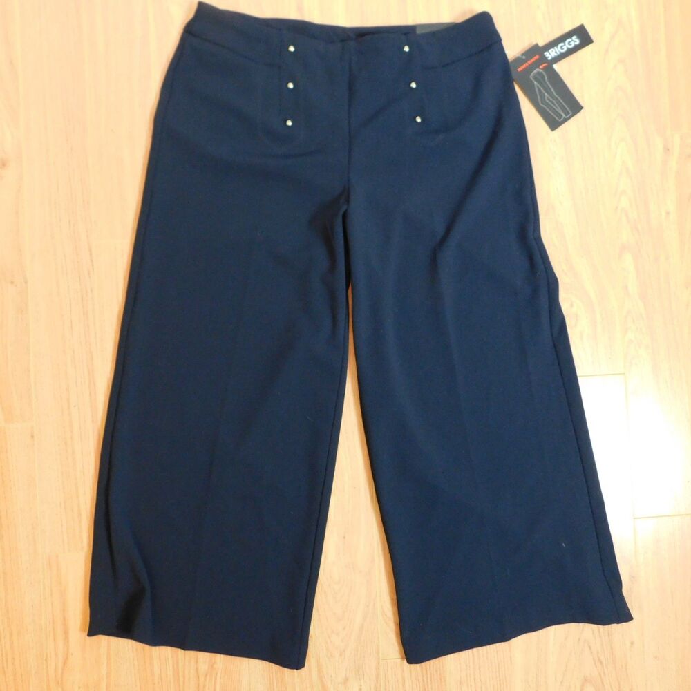 Briggs Pants Pull-On Carpri Navy 10 Comfort Waistband Knit Nautical Career NWT !